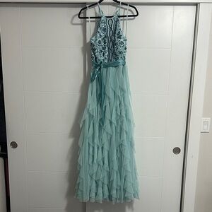 Teeze Me Blue Halter Dress with Ruffle Skirt